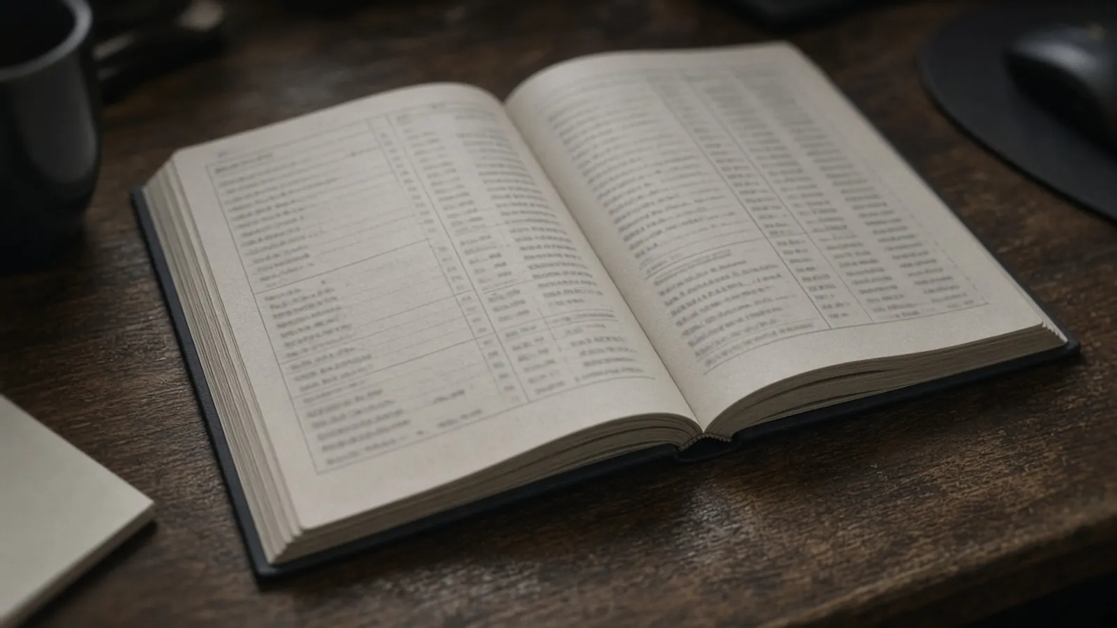 Nameplates on a chamber desk, lettering out of focus.