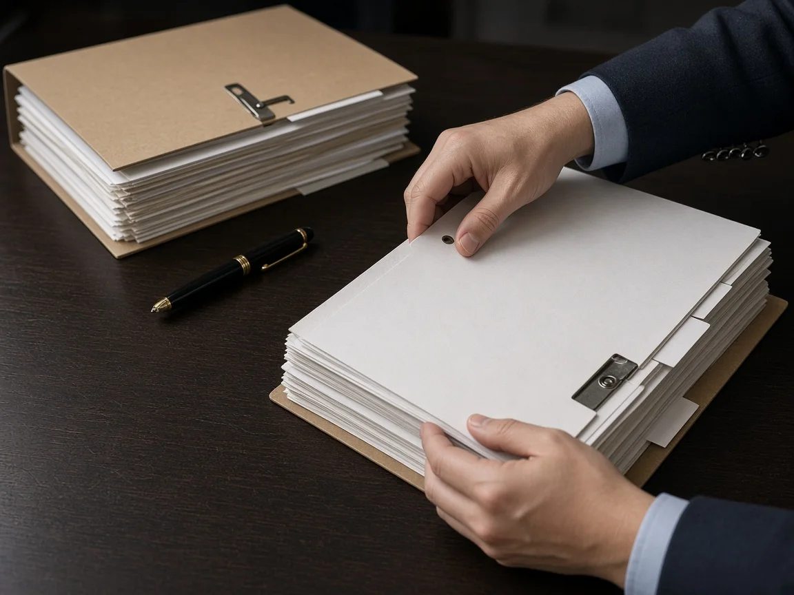A solicitor turning the pages of a bundle.